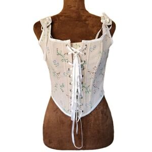Vintage Inspired Corset Top Size Small Tsn Floral Print Ribbon Tie Front